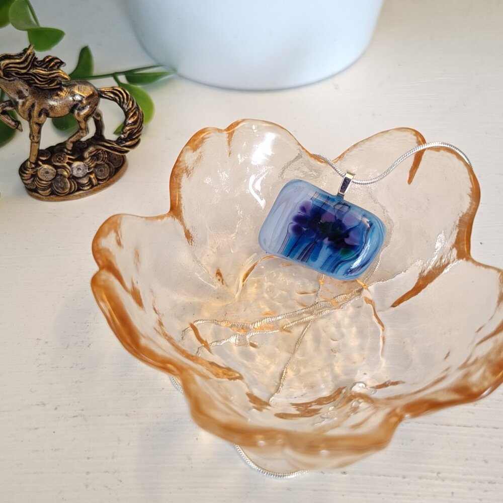 OOAK handcrafted abstract flower pendant necklace, Unique art glass jewelry